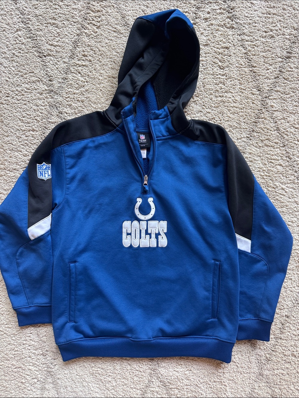 NFL Indianapolis Colts Royal Blue and Black Hooded Pullover Youth Medium (10-12)